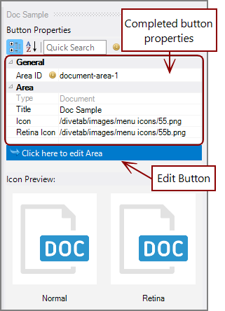 The button properties area.