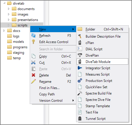 New DiveTab Module button in Workbench