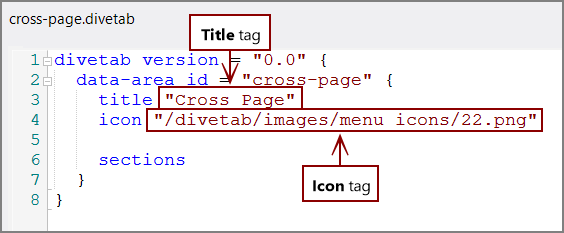 Where title and icon tags are located in the script for Workbench.