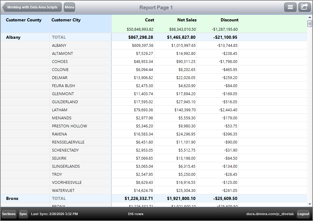 Report 1 using column-set