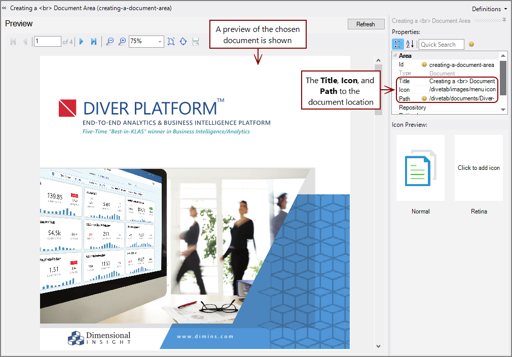 Workbench Document Area Properties/Preview