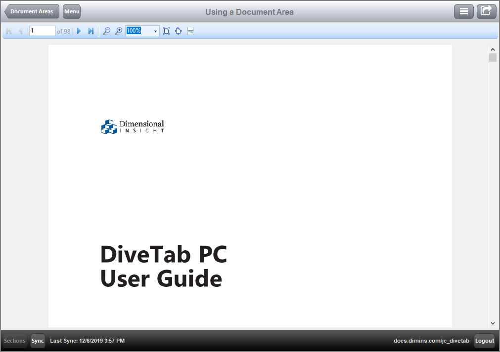 Example of a pdf document open in DiveTab.