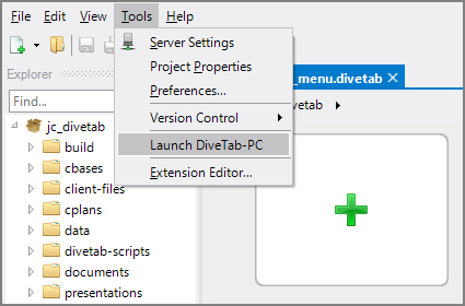 How to find the Launch DiveTab-PC button in Workbench.