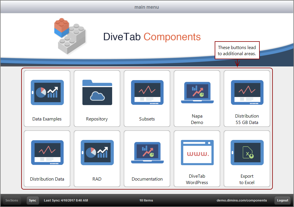 An example of a Main Menu for DiveTab.