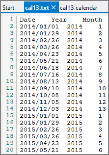 Sample Calendar Text File