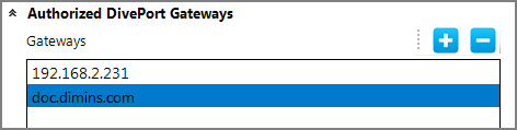 Server Settings Authorized DivePort Gateways