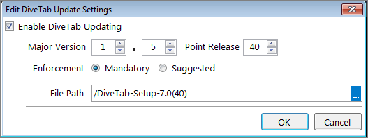 Example of a DiveTab Update Manager dialog box