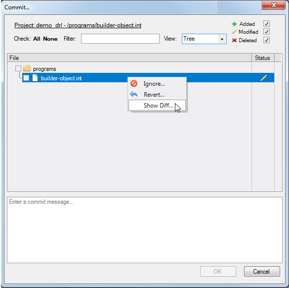 Version Control Show Differences via Commit dialog box