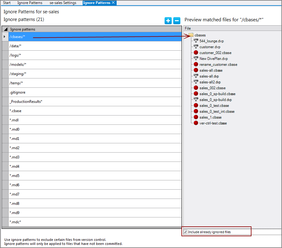 Using Ignore Patterns Preview