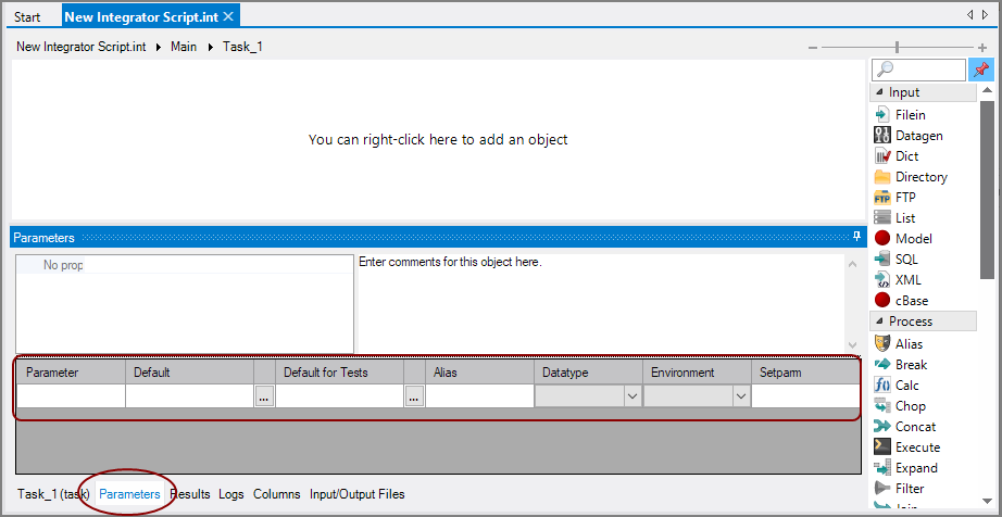 Visual Integrator Parameter Tab