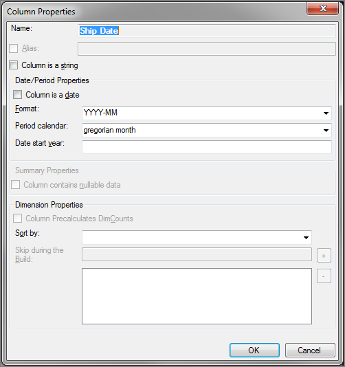 Column Properties Dialog Box with Period