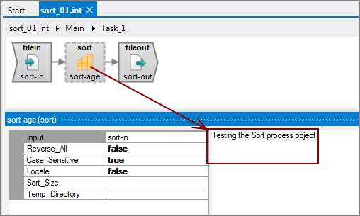 Example of comments in a VI Sort process object