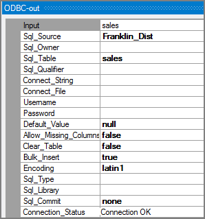 Example attributes pane for a VI SQL output object