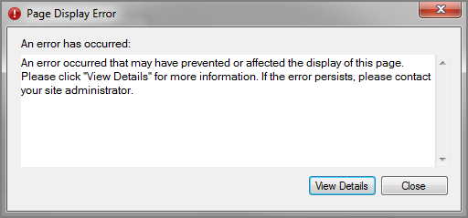 Page Display Error dialog