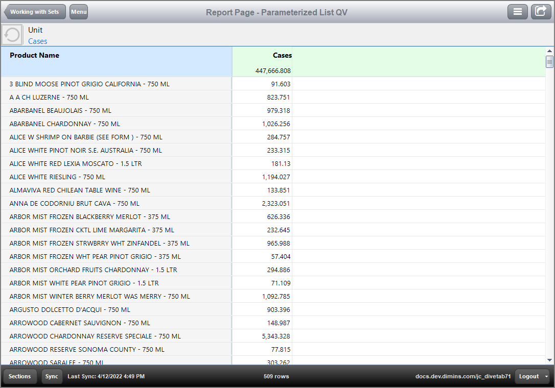 Example of a Metric QuickView for a Report Page