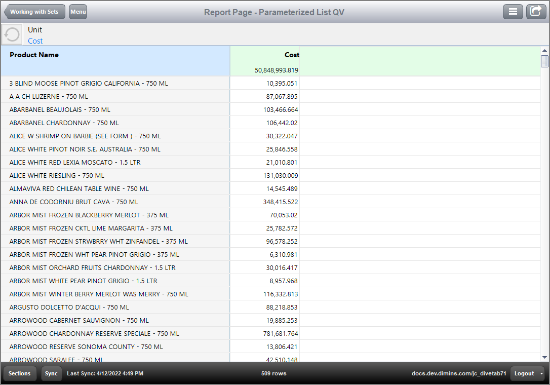 The Report page after the Metric has been changed from Cases to Cost