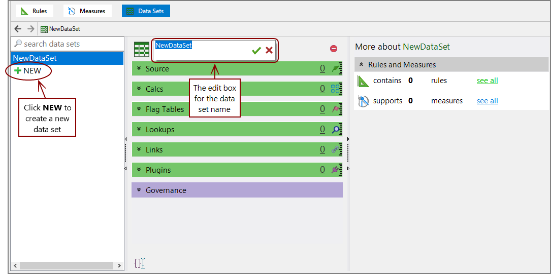 The new data set, ready to edit the name.