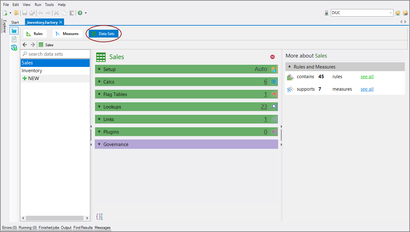 Initial Data Sets Tab