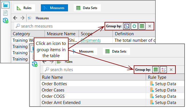 Group By Icons for Rules and Measures