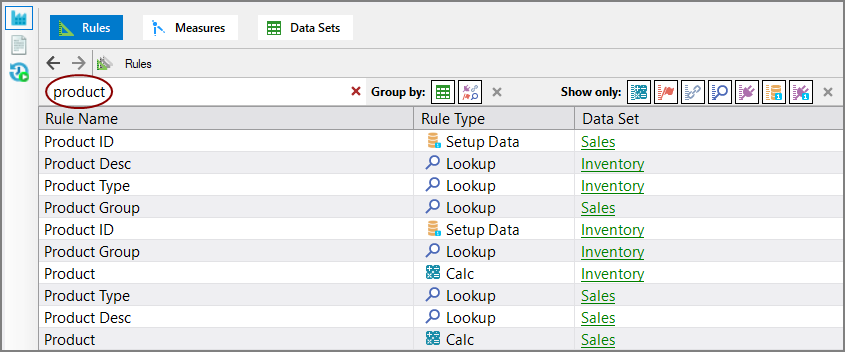 Simple Search in Measure Factory Rules Table