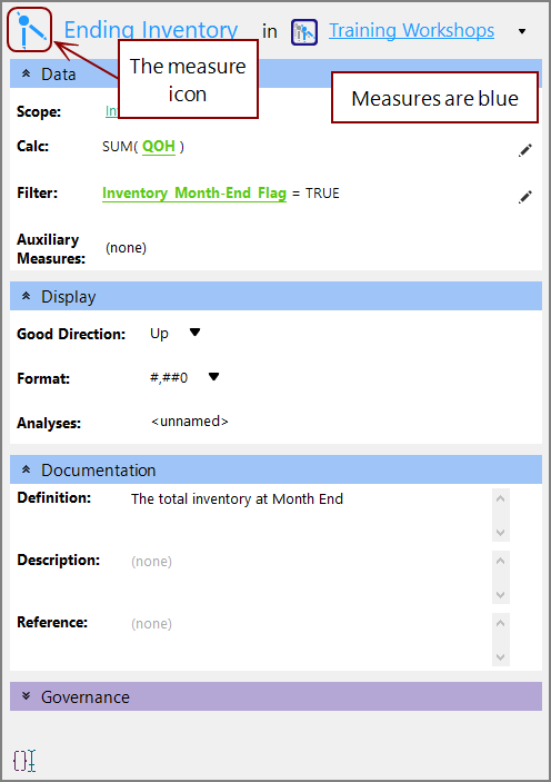 Ending Inventory Measure Detail Pane