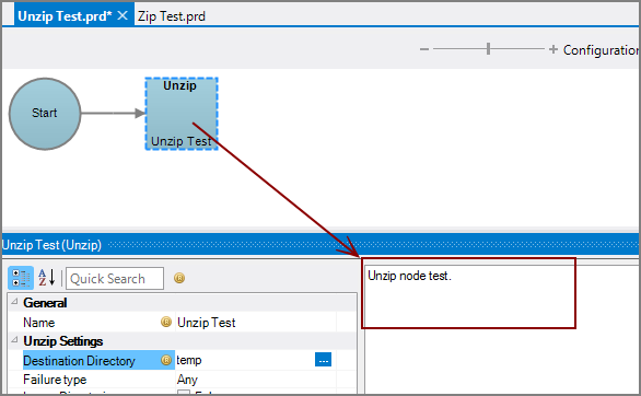 Production Unzip Node with comments