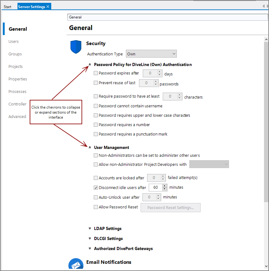 Server Settings General Tab Overview