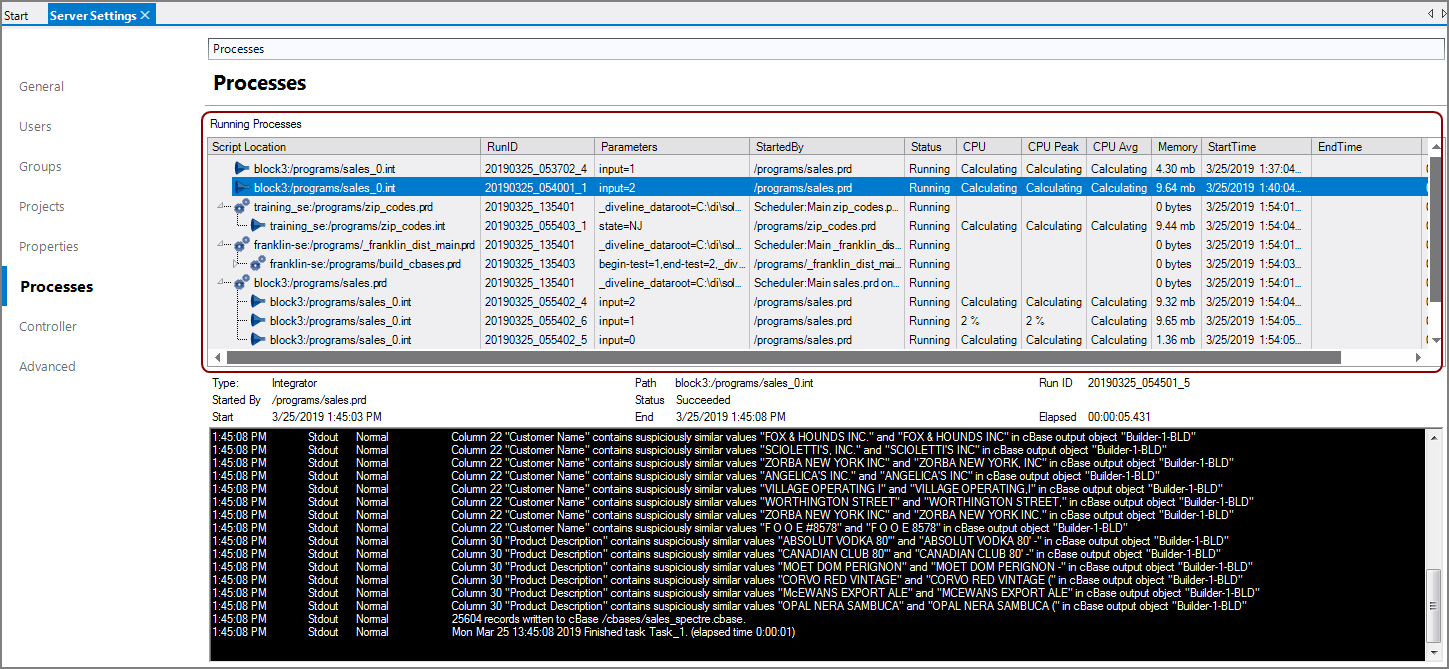 Processes Example Active Screen