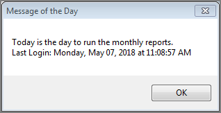 Example of a Workbench Message of the Day with last login