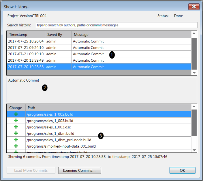 Version Control History Dialog Box