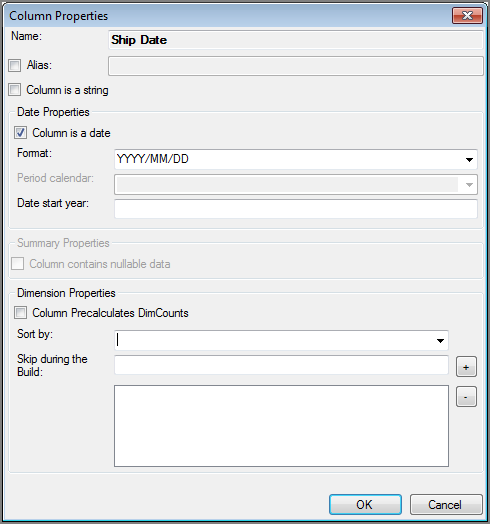 Example of Column Properties dialog box for a VI Builder output object