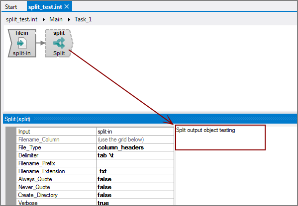 Example of a VI Split output object with comments