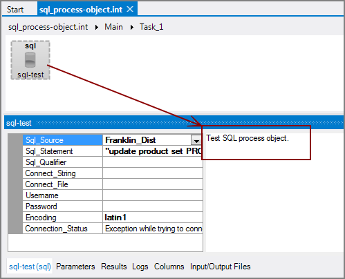 Example of a VI SQL process object with comments