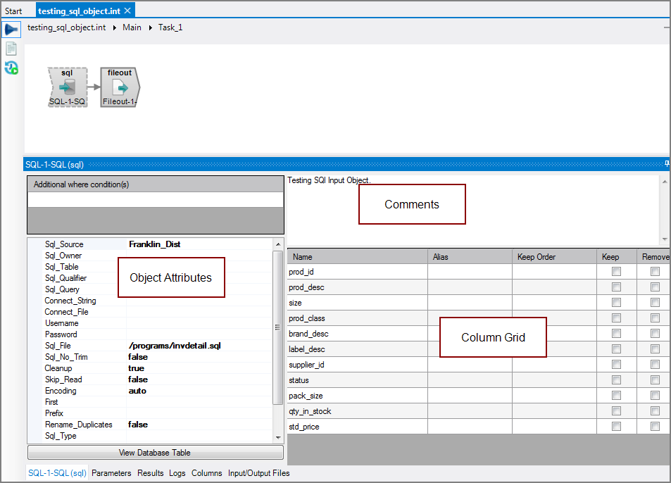 VI SQL Input Object All Panes