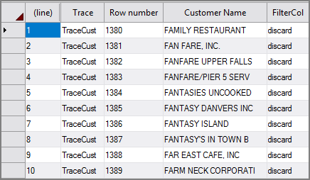 Example of VI Trace process object's output with column_header format