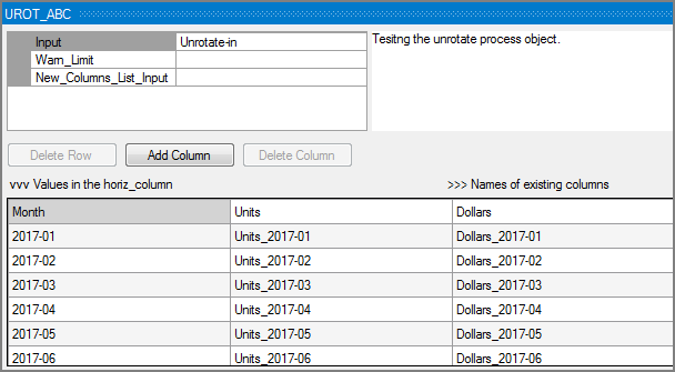 Example of value columns in a VI Unrotate process object