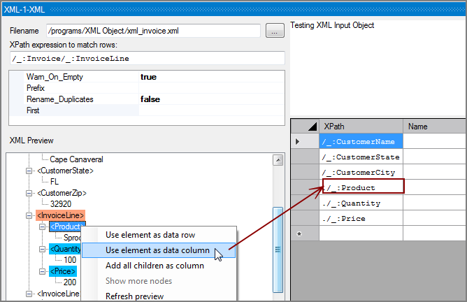 VI XML Columns context cmds