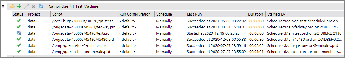 Start Page Details for the Scripts Overview for the Server