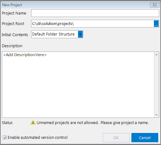 Example of an empty New Project dialog box