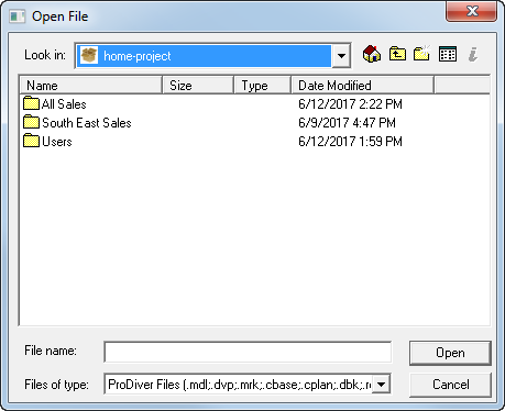 Aliases in ProDiver Open Dialog Box