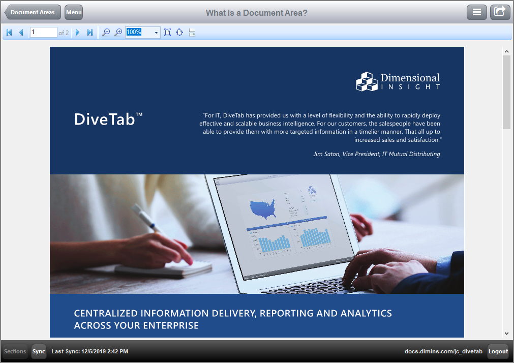 Example of a document area in DiveTab.