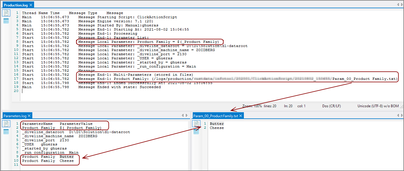 Production handling of multiple parameters from DivePort