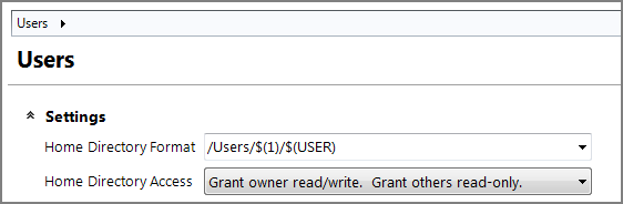 Example of User tab home directory settings