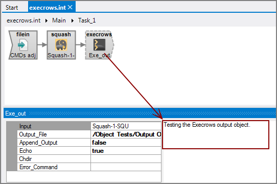 Example of a VI Execrows output object with comments