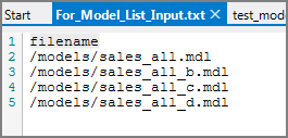 VI Sample text file for model list input attribute