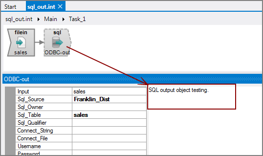 Example of a VI SQL output object with comments