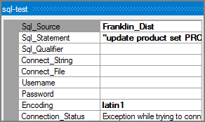 Example of attributes for a VI SQL process object