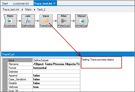 Example of VI Trace process object with comments