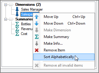 Example context commands for a VI Tunnel output object's tree grid