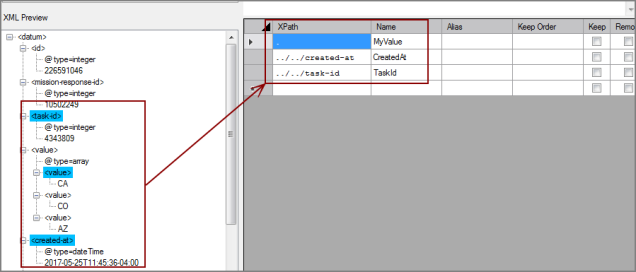 XML Input Object Single Datum Tree Selections